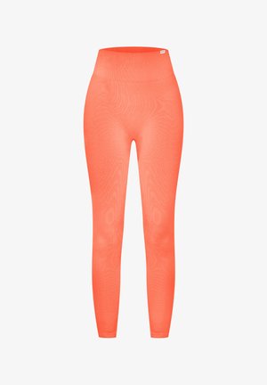 Højtaljede, tætsiddende leggings i lyse Orange. Fremstillet af strækbart stof med en glat tekstur og sømløs design.