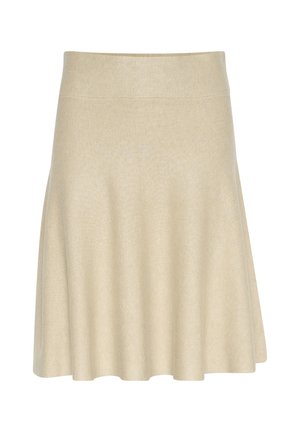 Une jupe évasée, longueur genoux, en beige clair, réalisée en un tissu tricot doux au toucher lisse et dotée d'une taille élastique.