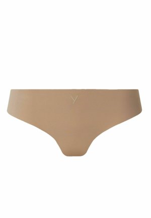 Boxer en beige au style hipster avec une texture lisse, un design sans coutures et un petit logo 'Y' au niveau de la taille. Un style minimaliste et fonctionnel.