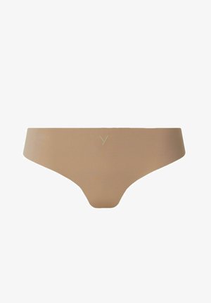 Boxer en beige au style hipster avec une texture lisse, un design sans coutures et un petit logo 'Y' au niveau de la taille. Un style minimaliste et fonctionnel.