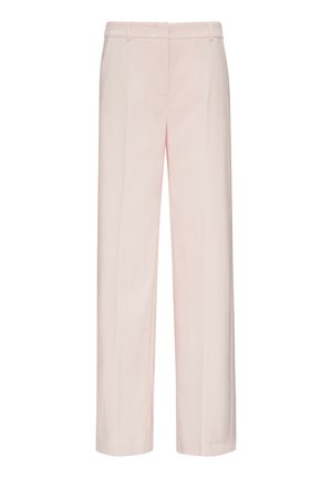 Light pink wide-leg trousers with a smooth texture, featuring a standard waistband and no visible patterns or accents.