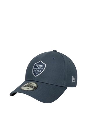 Dunkelblaues Baseball-Cap mit strukturiertem Design, besticktem Wappen-Logo mit "ROMA 1927" und verstellbarem Riemen; verfügt über einen flachen Schirm.