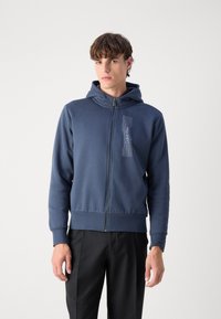 Calvin Klein HORIZONTAL LOGO ZIP THRU HOODIE - Φούτερ με φερμουάρ - ink