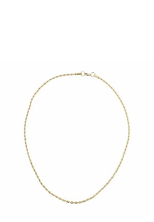 Collana a catena attorcigliata in tono oro, con una superficie liscia e un design minimalista, completata da una chiusura a scatto sicura.