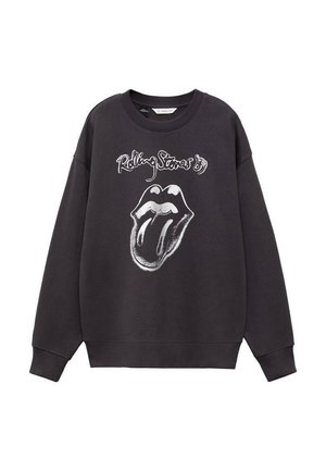Czarna bluza z bawełny, z białym logo Rolling Stones przedstawiającym usta i język na przedniej części. Okrągły dekolt i długie rękawy.
