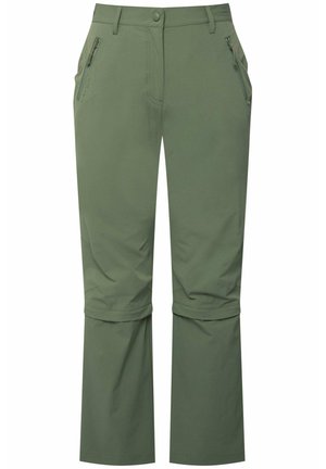 Groene buitenbroeken met ritssluitingen in de zakken, een platte tailleband en een cropped ontwerp. Gemaakt van een glad, lichtgewicht materiaal.