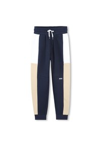 Katoenen joggers met een color-block ontwerp in marineblauw, wit en beige, voorzien van een elastische tailleband, trekkoord en zijzakken.