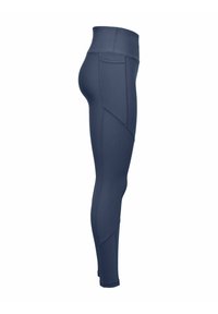 Sötétkék leggings, magas derékkal, panelezéssel, texturált anyagból készült, alakformáló fazonnal sportos viselethez.