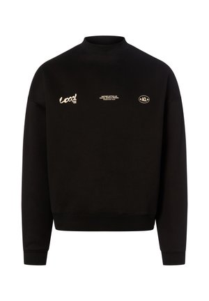 Black crewneck sweatshirt with long sleeves and small beige text logos reading "Local," "Another Cotton Lab," and "ACL" on the chest.