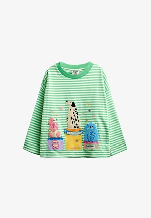 JoJo Maman Bébé, APPLIQUÉ LONG SLEEVE TOP - Top s dlhým rukávom - green stripe dog