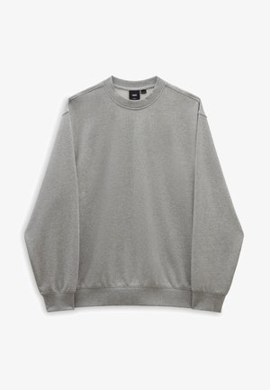Sweat-shirt gris uni à col rond avec manches longues et poignets et ourlet côtelés, présenté sur fond blanc.
