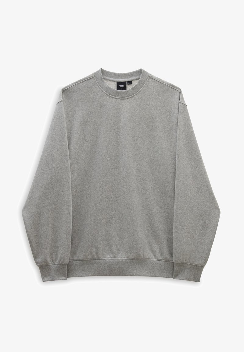 Sweat-shirt gris uni à col rond avec manches longues et poignets et ourlet côtelés, présenté sur fond blanc.