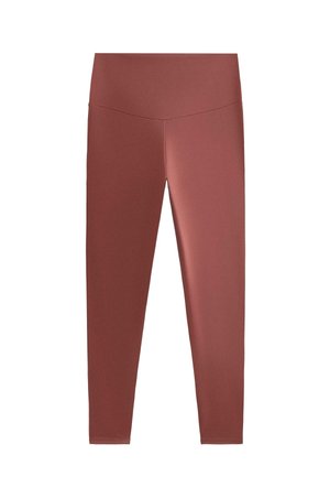 High-waist, full-length leggings in muted reddish-brown with a smooth finish and no visible logos or patterns.