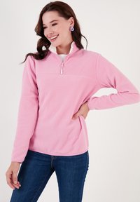 LELA HIGH COLLAR - Polárpulóver - pink melange