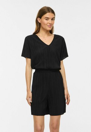 VILA SHORT SLEEVED TOP VIPLIS V-NECK - Blouse - black