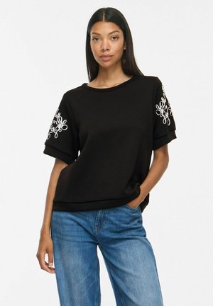VILA SHORT SLEEVED SWEATSHIRT VISIFFI ROUND NECK - T-shirt imprimé - black