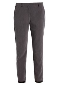 Szare spodnie o dopasowanym kroju z teksturowanej tkaniny, prostym kroju, kieszeniami bocznymi i płaskim przodem. Posiadają szczupły krój i mankiety.