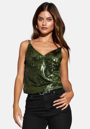 Lipsy REGULAR FIT - Top - olive green sequin