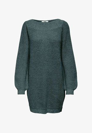 Maglione oversize di colore verde scuro, con maniche a palloncino lunghe, collo rotondo e un motivo testurizzato su tutta la superficie.