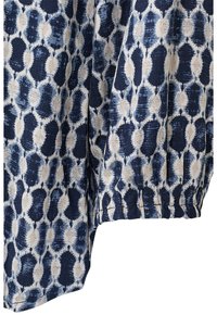 Marine stof met een crèmekleurig abstract patroon, voorzien van een elastische manchet aan de zoom. Zachte textuur, lichtgewicht ontwerp geschikt voor casual wear.