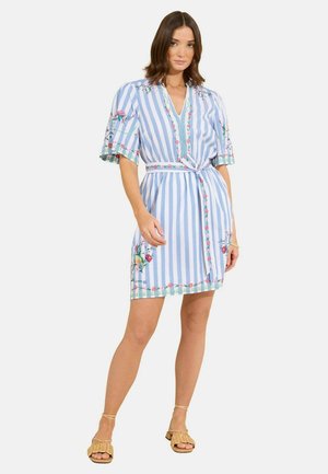 Love & Roses, FLORAL EMBROIDERED V-NECK SHIRT MINI DRESS - Freizeitkleid - blue stripe