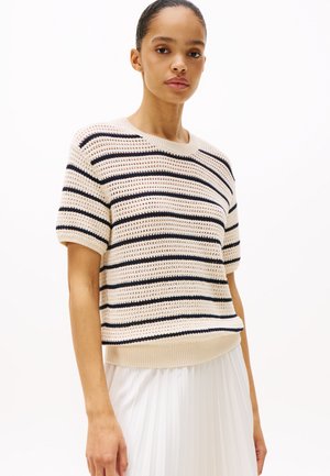 POINTELLE - T-shirt print - ivory petal/dark night navy
