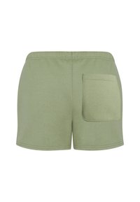 Lichtgroene katoenen shorts met een elastische tailleband, hebben een achterzak en een gladde textuur met minimale stikdetails.