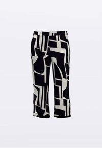 Pantaloni scurți cu talie înaltă, în alb și negru, cu modele geometrice abstracte. Confecționați dintr-un material neted, cu buzunare laterale.