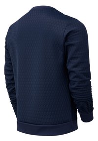 Felpa color blu marino con una texture a nido d'ape in rilievo, polsini e orlo a coste, collo rotondo e maniche lunghe.