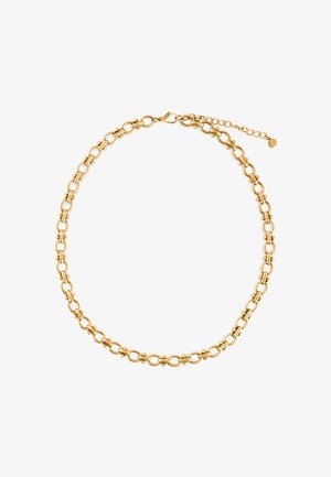 Kullast metallist kett-kaelakee, millel on ovaalsed lingid ja väikesed ümmargused aktsendid, koos homaarluku ja reguleeritava pikkusega kettaga.