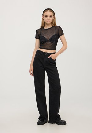 Terranova CROP FARFALLA - T-shirt con stampa - nero