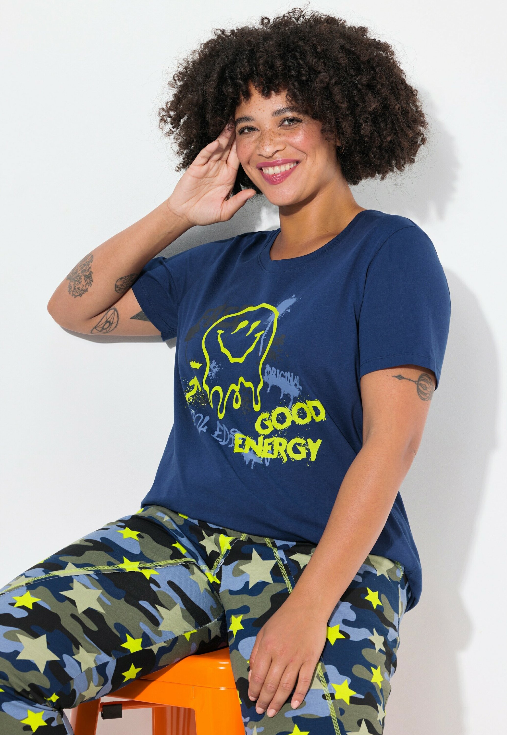 Angel of Style SMILEY HALF SLEEVES - T-shirt imprimé - dark blue