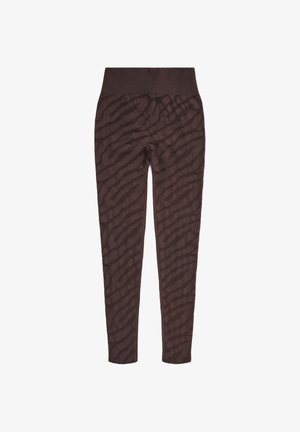 Leggings marroni con motivo a strisce zebrato testurizzato, con vita alta, realizzati in materiale morbido ed elastico per il massimo comfort.