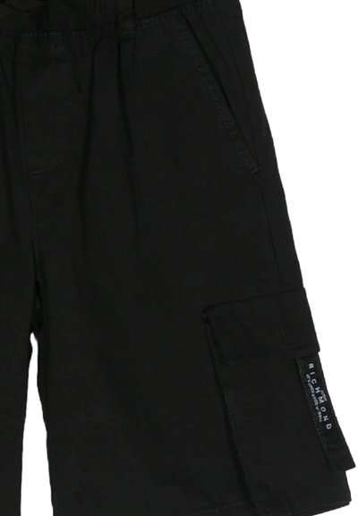 Pantaloni cargo neri in tessuto testurizzato, con una tasca laterale e una vita elastica con coulisse per una vestibilità regolabile.