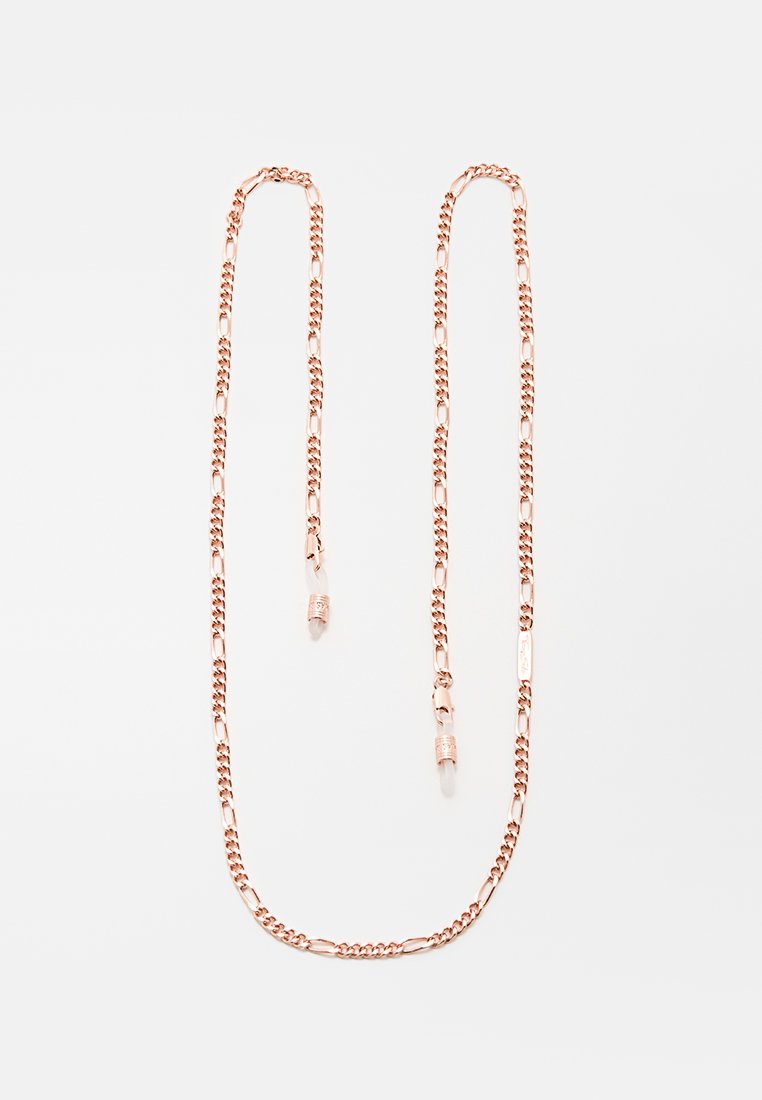 Kette aus Roségold mit einem strukturierten Design aus ovalen Gliedern, versehen mit zwei Kristallakzenten an den Enden.