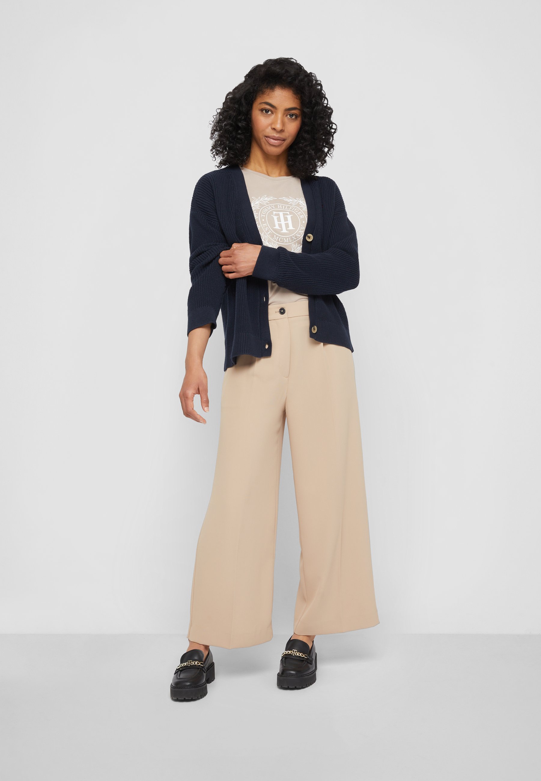 Tommy Hilfiger Wide Leg Cropped Trousers, Beige