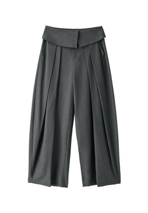 Stradivarius, WIDE-LEG TROUSERS WITH TURNED-UP WAISTBAND - Pantalon classique - dark grey