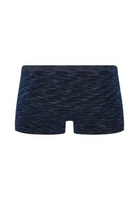 Pöytälaatikko tummansinisiä bokserihousuja, joissa on teksturoitu, vaaleasta tummaksi vaihteleva täpläkuvio. Ominaisuudet pehmeä vyötärö ja keskilahkeeseen ulottuva design.
