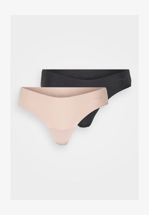To par med kvinneundertøy i tanga stil i nudeskygge og svart, laget av glatt, elastisk stoff med lavt liv og minimale sømmer.