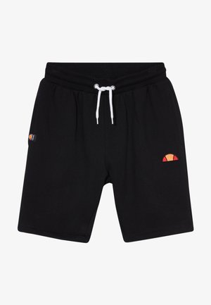 Schwarze Shorts aus Baumwolle mit Kordelzugbund. Verfügen über Seitentaschen und ein besticktes Logodetail in Rot und Orange am linken Bein.
