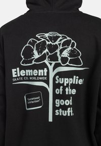 Black hoodie featuring a large white graphic of a flower with text: "Element Skate Co. Worldwide Supplier of the good stuff."
