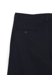 Marineblaue Hose aus atmungsaktiver Stoff, mit glatter Textur, einer Gesäßtasche mit Knopfverschluss und taillierter Passform.