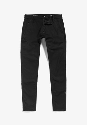 Mustad, slim-fit püksid, mis on valmistatud puuvilla ja sünteetiliste kiudude segu materjalist. Omab esimesi ja külgpockets, samuti lukuga ja nööbiga kinnitust.