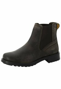 Braune Leder Chelsea-Boots mit elastischen Seitenpaneelen, runder Zehenform und strukturiertem Oberflächenmaterial. Mit einer Gummisohle für besten Halt und Langlebigkeit.
