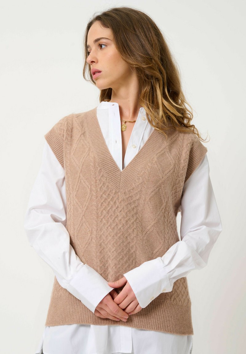 Authentic Cashmere ASLOG SLEEVELESS V-NECK - T-shirt basique - mottled camel