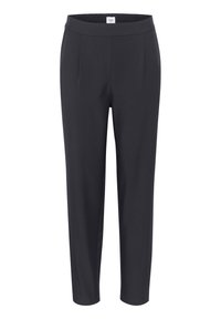 Tmavě šedé kalhoty z hladkého, pružného materiálu. Mají elastický pas a dvě přední sklady pro upravený vzhled. Elegantní, slim fit.