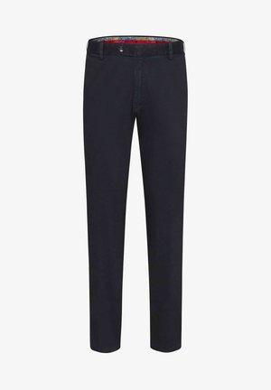 Zwarte broeken met een slim fit ontwerp, gemaakt van een katoenmix. Voorzien van een knoopsluiting en een gestreepte tailleband voor extra detail.