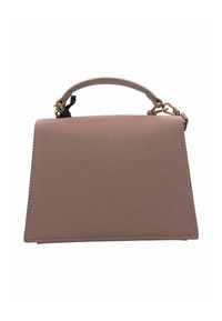 Borsa rettangolare strutturata in materiale testurizzato di colore rosa chiaro. Presenta un manico corto e hardware dorato, con dettagli di cucitura raffinati.