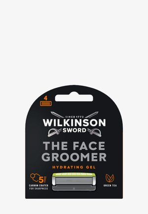Wilkinson Sword The Face Groomer Feuchtigkeitsgel Rasierklingenpackung mit 4 Klingen, karbonbeschichteter Schärfe und grünem Tee Extrakt.