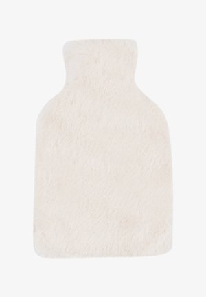 Weißer Fleece-Hot-Water-Bottle-Cover aus Kunstfell, weiche Textur, rechteckige Form mit abgerundeten Ecken, mit glatter Außenseite und ohne sichtbare Hardware.